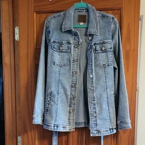 Maurices Light Blue Belted Long Denim Jacket